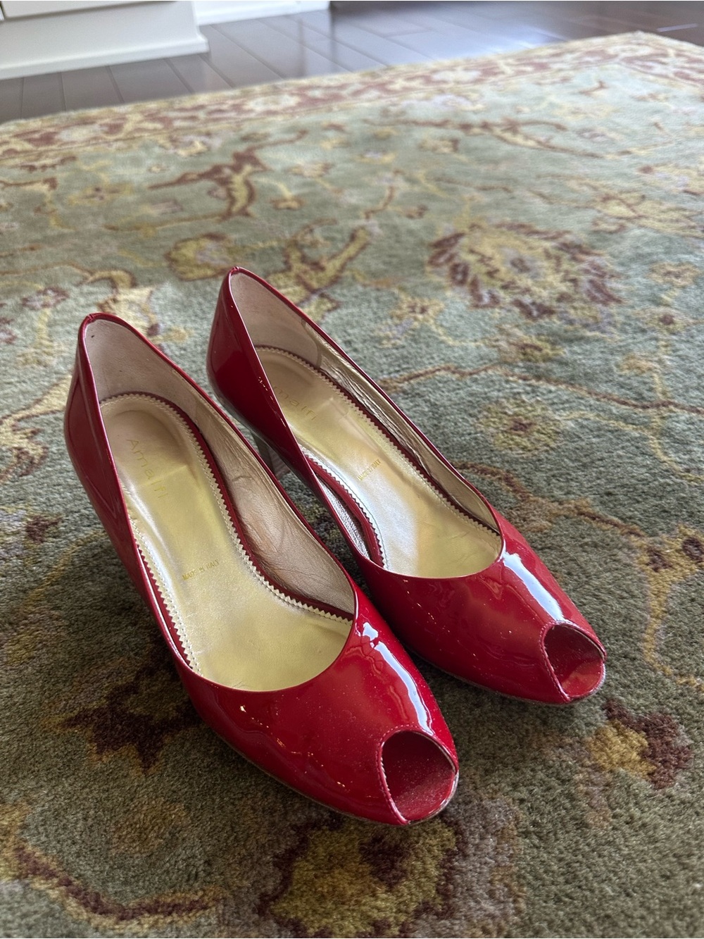 Red Italian Patent Peep-Toe Women’s Pumps